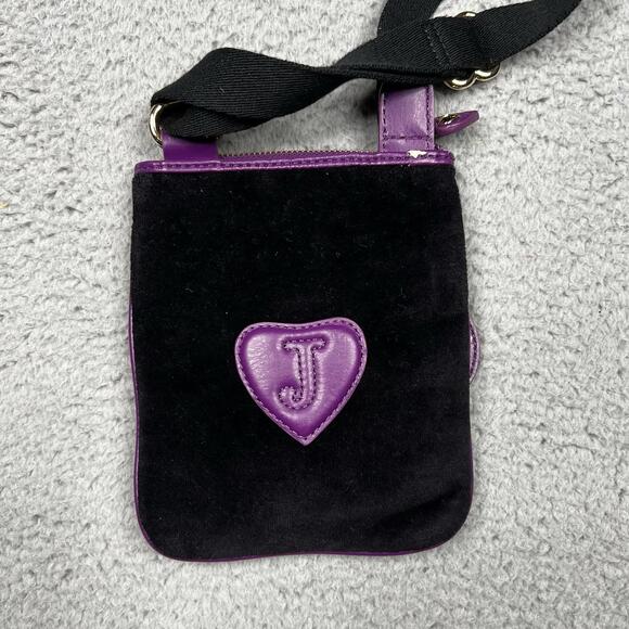 Vintage Juicy Couture Cross Body Bag Mini Purse Black Purple Embroidered Y2K - Picture 7 of 16